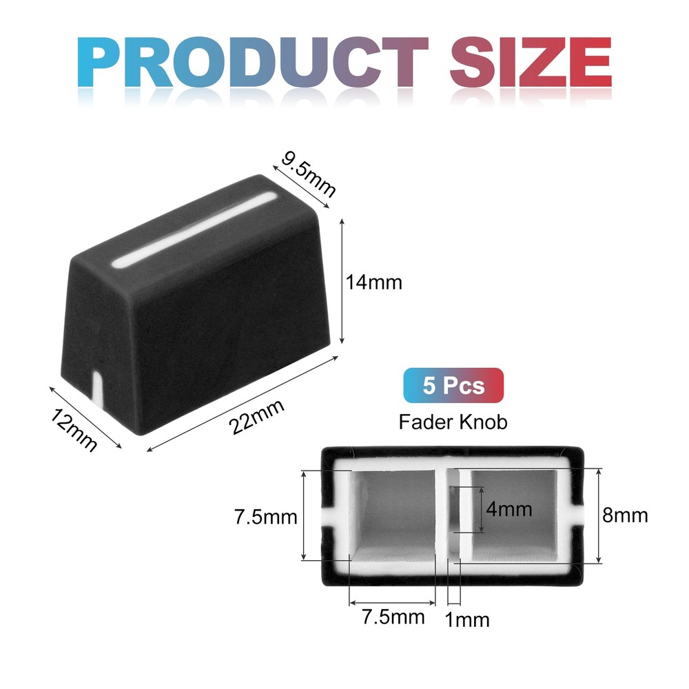 Universal Fader Knobs, Black Mixer Fader Caps, Rubber for DJ Console, 5 Pack