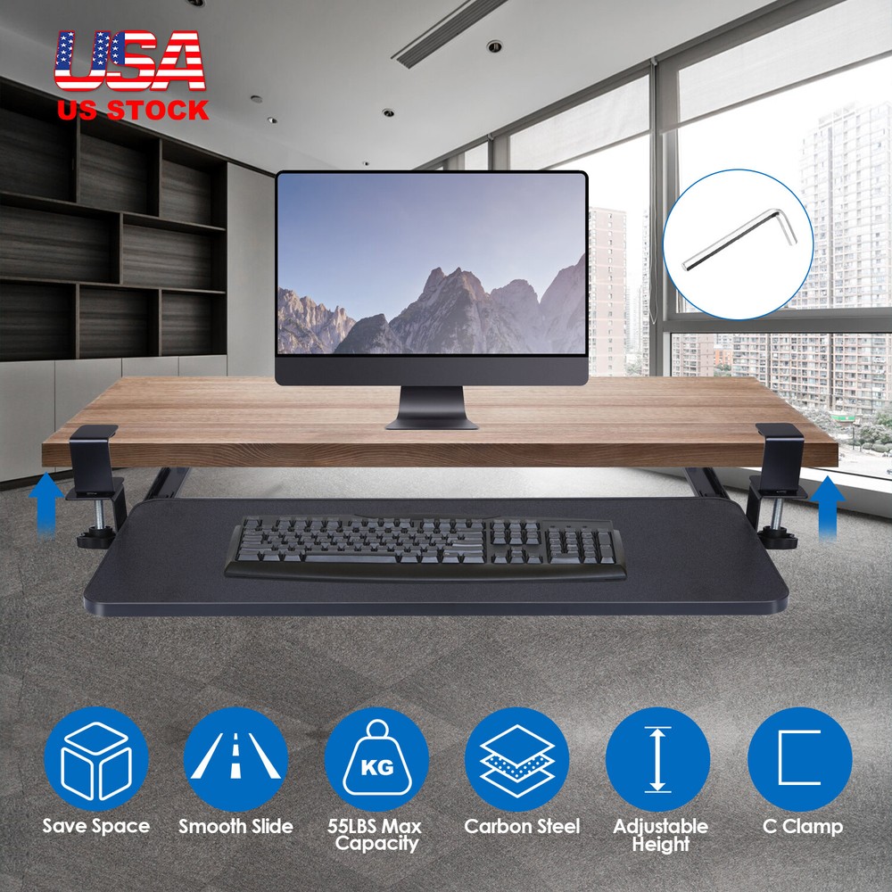 Under-Desk Keyboard Tray, Adjustable for Height & Tilt, Spacious Surface