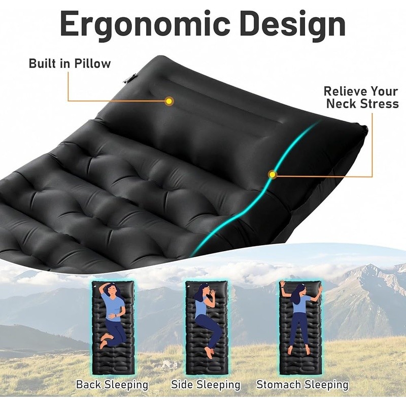 Extra Thick Inflatable Camping Sleeping Pad Built-In Pump Portable Waterproof US