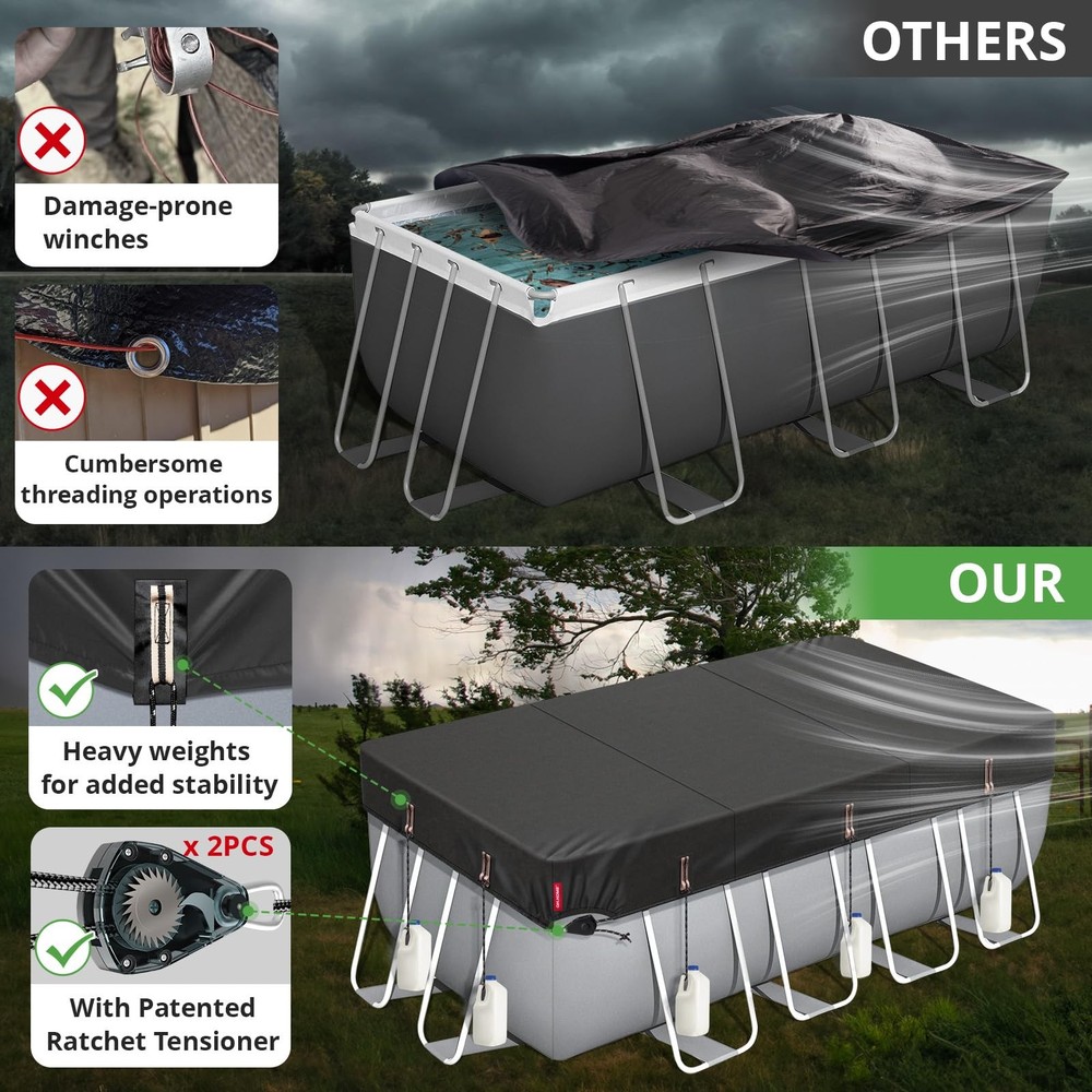 Winter Rectangular Pool Cover for 8x16 Ft Bestway/Intex/Coleman Frame Rectang...