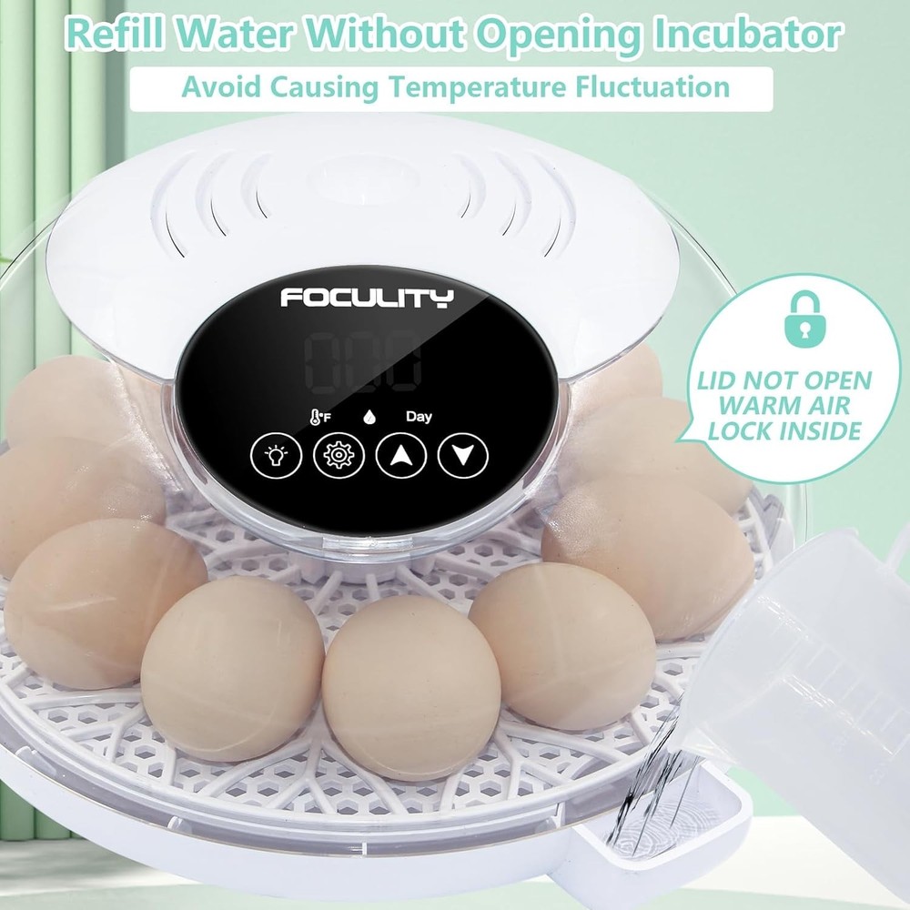 Egg Incubator for Hatching Chicks, Holds 12 Eggs, Automatic Egg Turner with T...