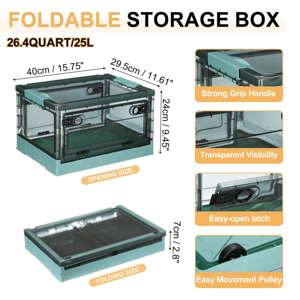 26.4 Quart Plastic Stackable Storage Bins Foldable Box for Bedroom(Green)