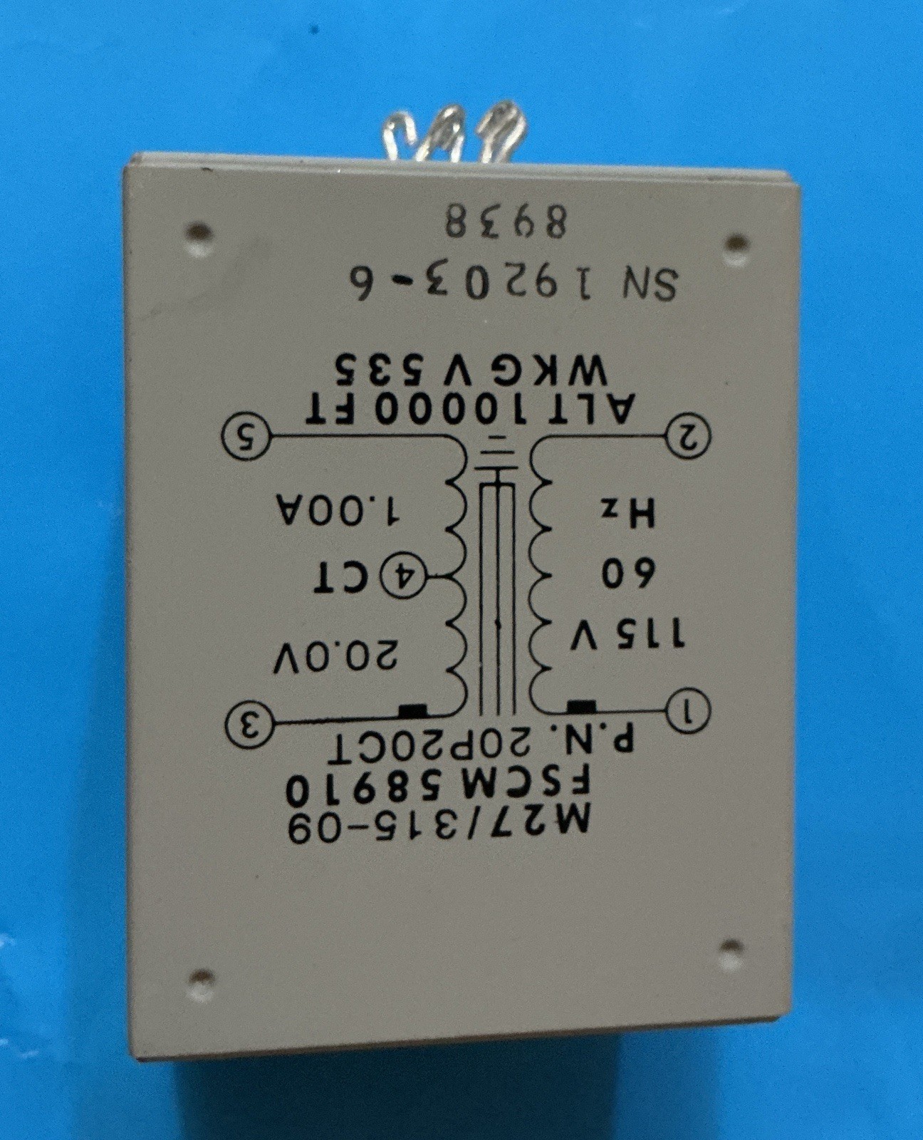 VINTAGE TRANSFORMER M27/315-09  FSCM58910 115V TO 20.0V CT 1A