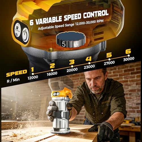 Cordless Router Tool Compatible with DeWalt 20V Battery(Tool Only), Yellow