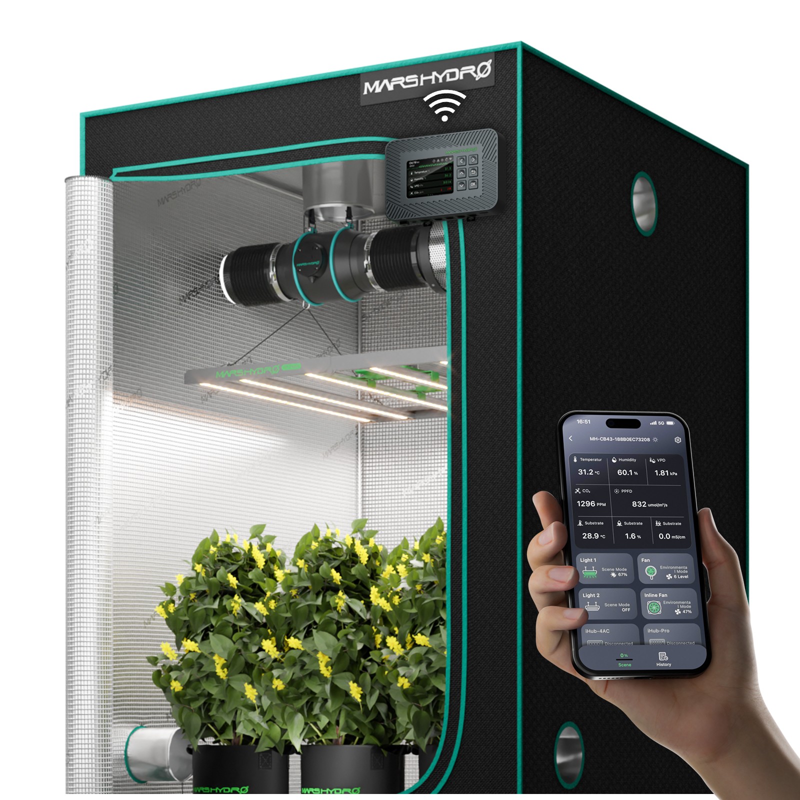 Mars Hydro FC 4800 EVO LED+4'x4'Complete Grow Tent Kit w/icontrol Smart APP Wifi