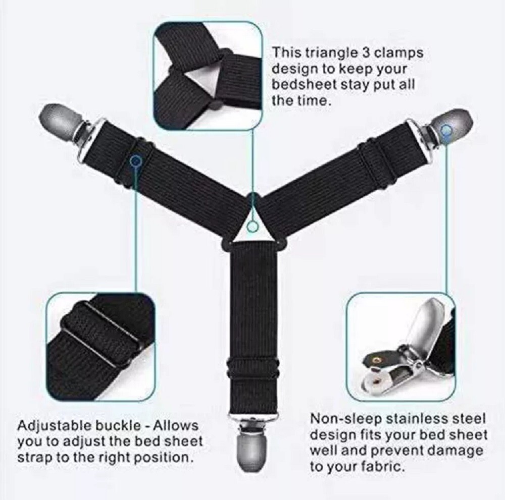 4Pcs Triangular Non-slip Elastic Bed Sheet Suspender Strap Holders Adjustable