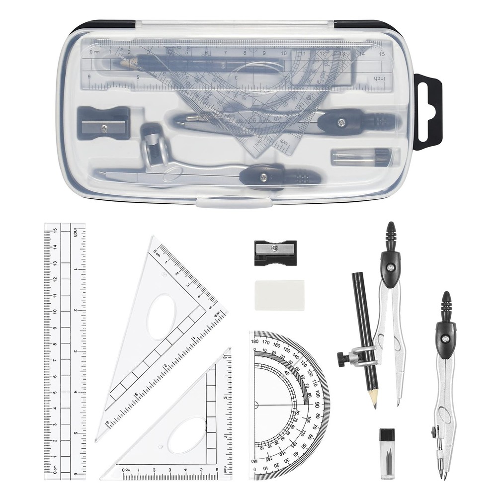 Math Geometry Kit 10Pcs Student Supply Shatterproof Storage Box Drafting Drawing