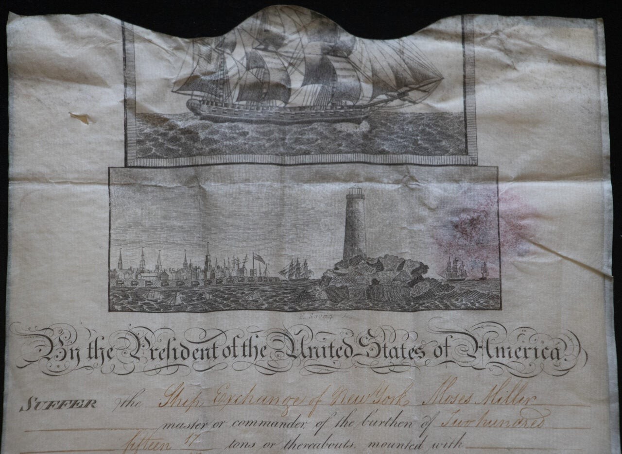 1807 Thomas Jefferson & James Madison Signed Ship’s Papers Barbary Pirates