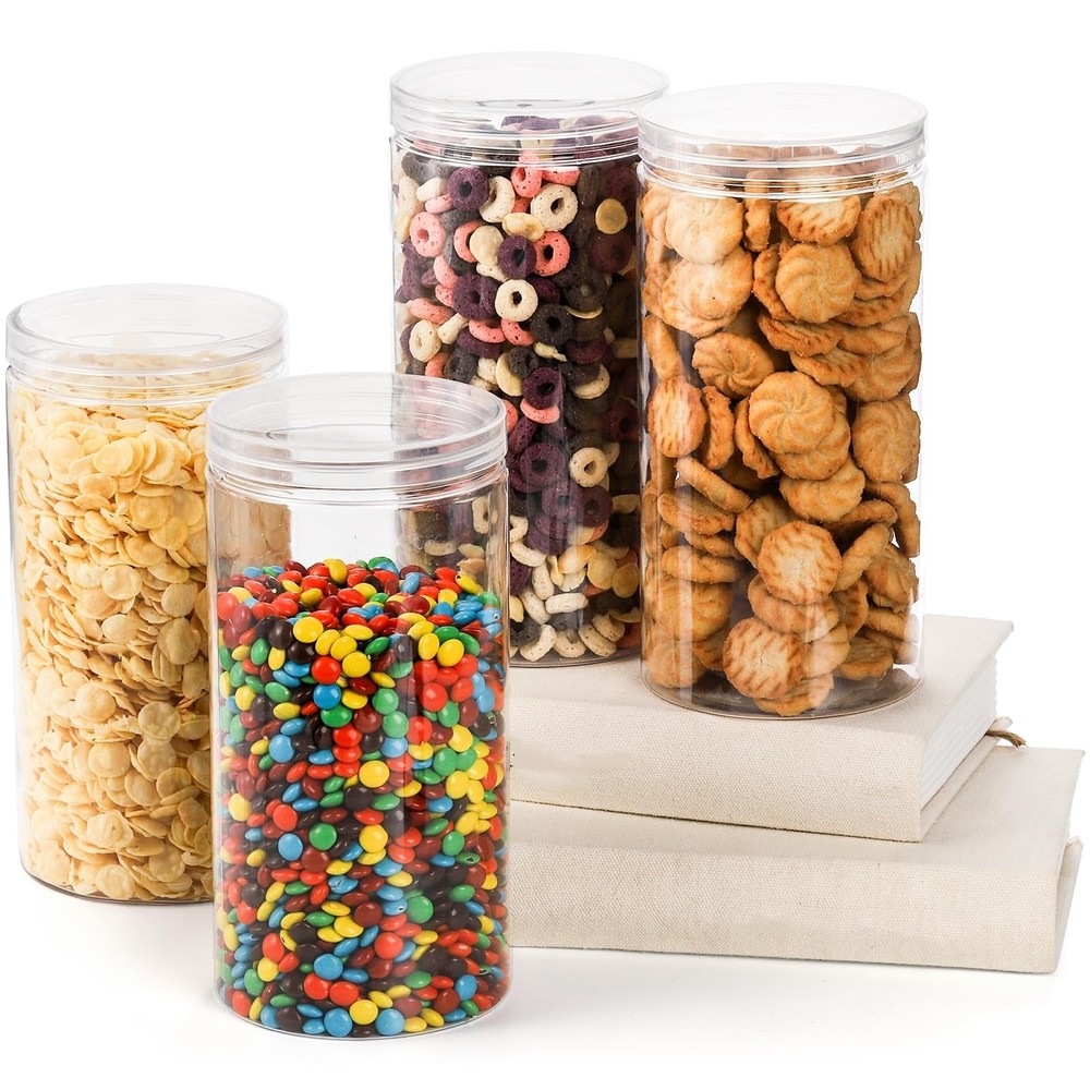 8 Pack Clear Plastic Jars with Lid, 46 OZ Round Candy Storage Jars, Empty Lar...