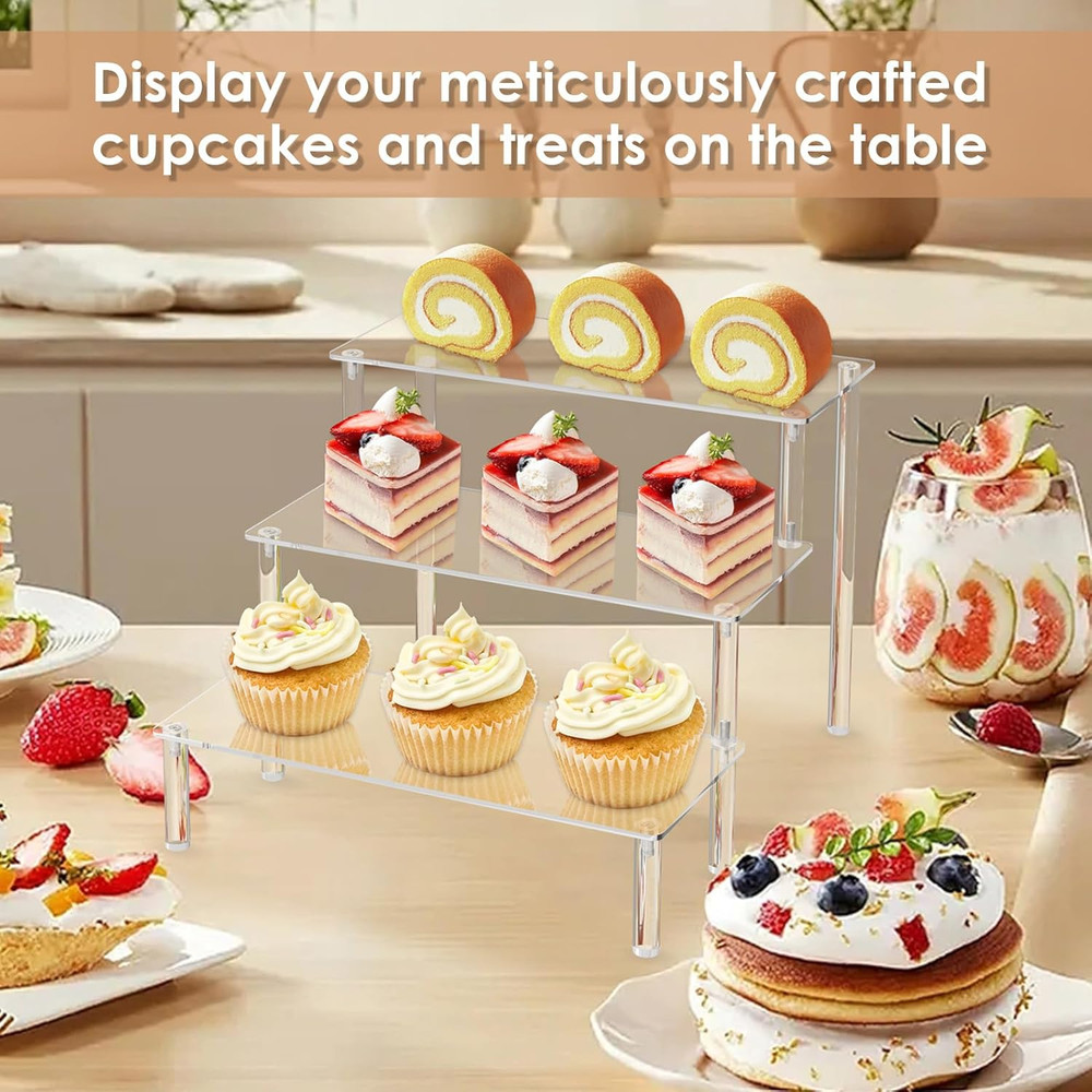 Acrylic Display Risers,Clear Display Risers Stand Small Mini Shelf 3 Tiered Cupc