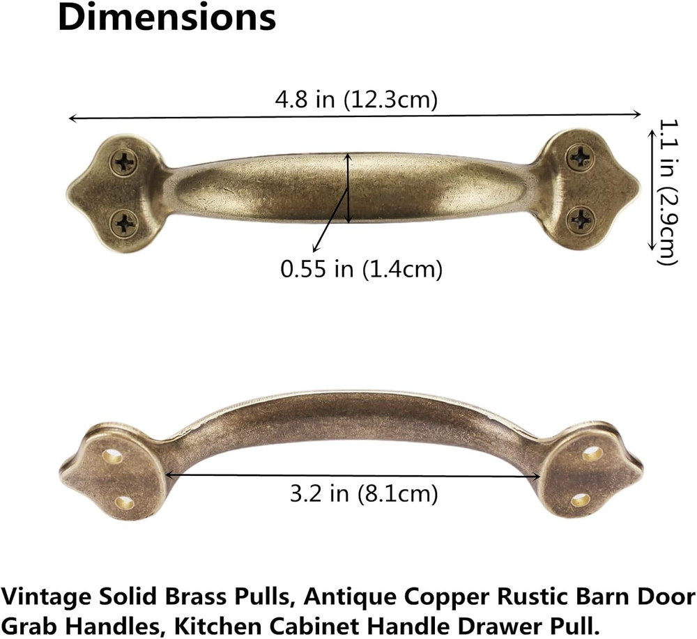 Vintage Solid Brass Pull Handle Antique Copper Barn Door Cabinet Drawer Pull
