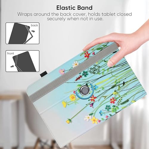 Universal 11 12 Inch Android Tablet Case,360 Degree Rotatable Flower Grass 08