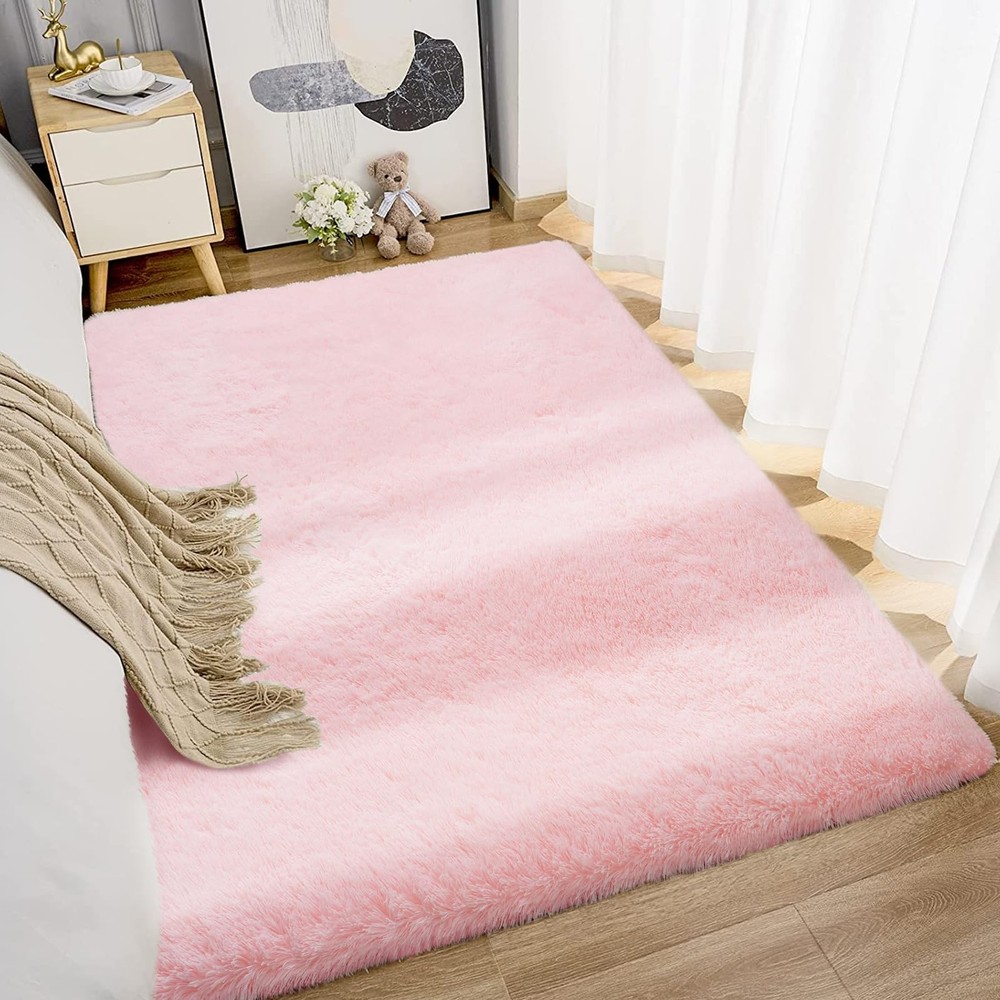 Pink Fluffy Area Rugs 4x6: Furry 4' x 6' (Rectangular),