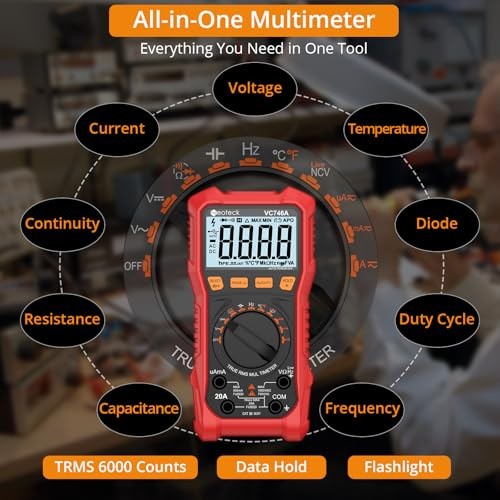 6000 Counts Digital Multimeter for DC AC Voltage/Current TRMS Voltmeter with