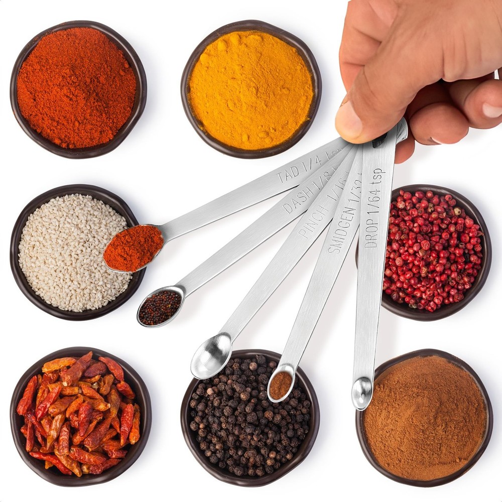 5 Pcs Mini Measuring Spoons Set - Stackable Design, 1/4, 1/8, 1/16, 1/32, 1/6...