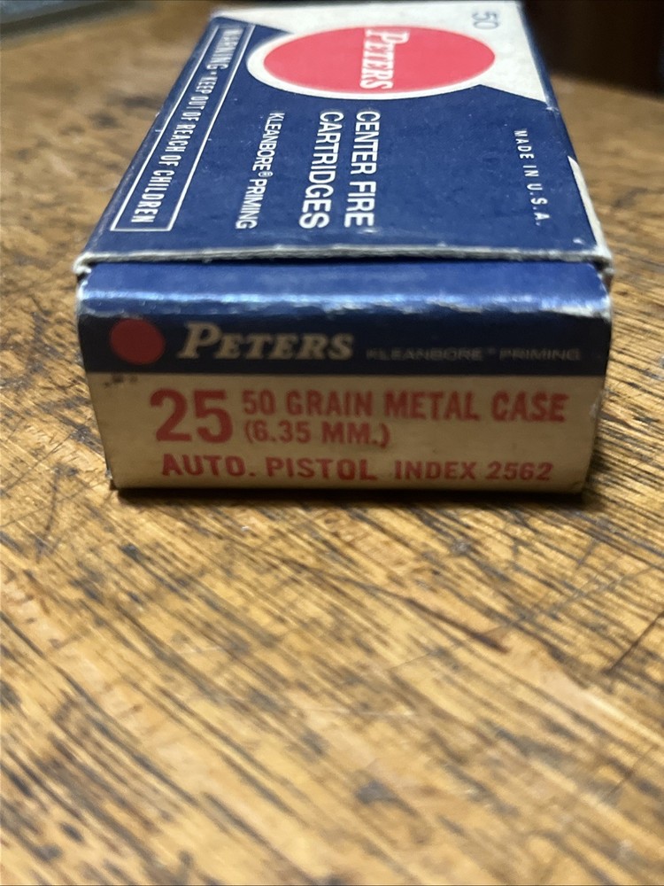 Peter's 25 Auto Empty Box With Insert Vintage Ammo Box