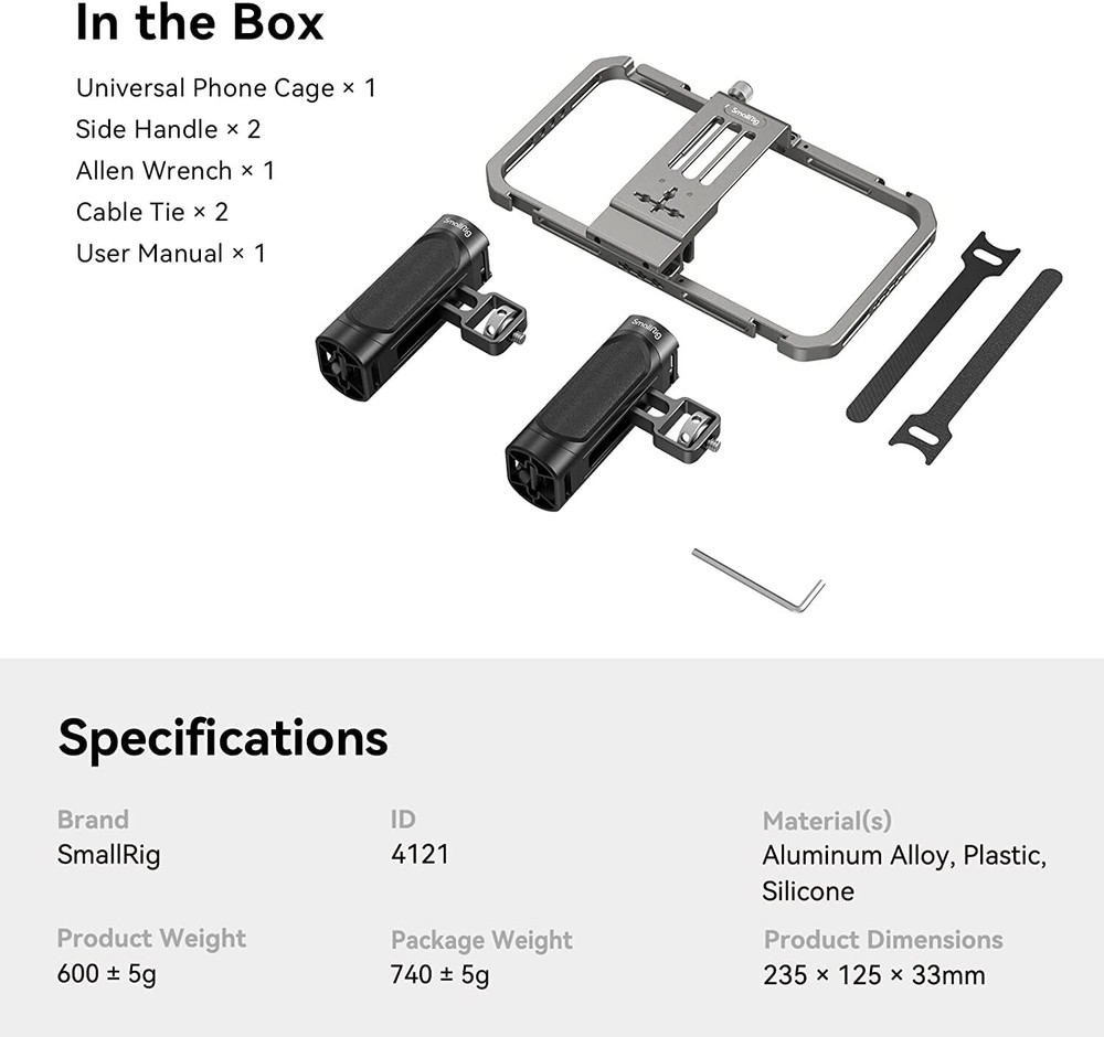 SmallRig Universal Phone Cage All-in-One Video Kit Basic w/Side Handle(2022)4121