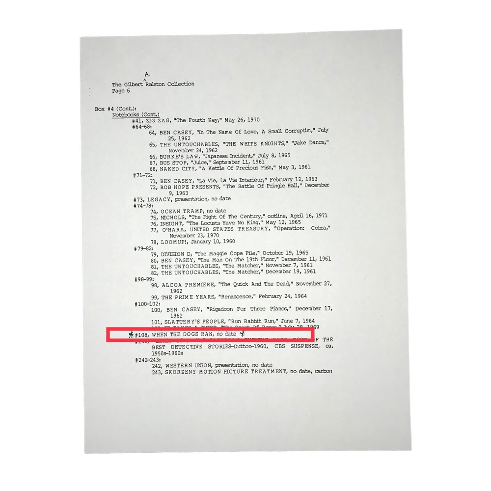 Vintage "When the Dogs Ran" TV Script by Gilbert Ralston