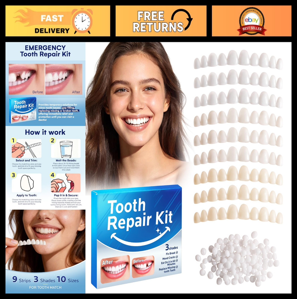 Temporary Tooth Repair Kit - Replace Missing or Broken Teeth, Moldable False Tee