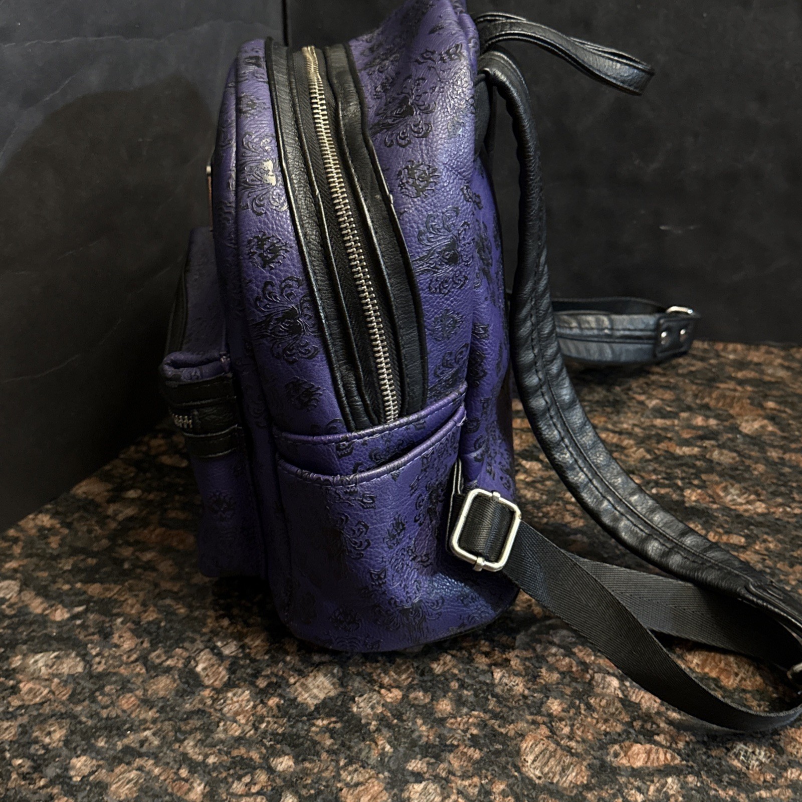 Disney Parks Loungefly Haunted Mansion Purple Black Wallpaper Mini Backpack RARE