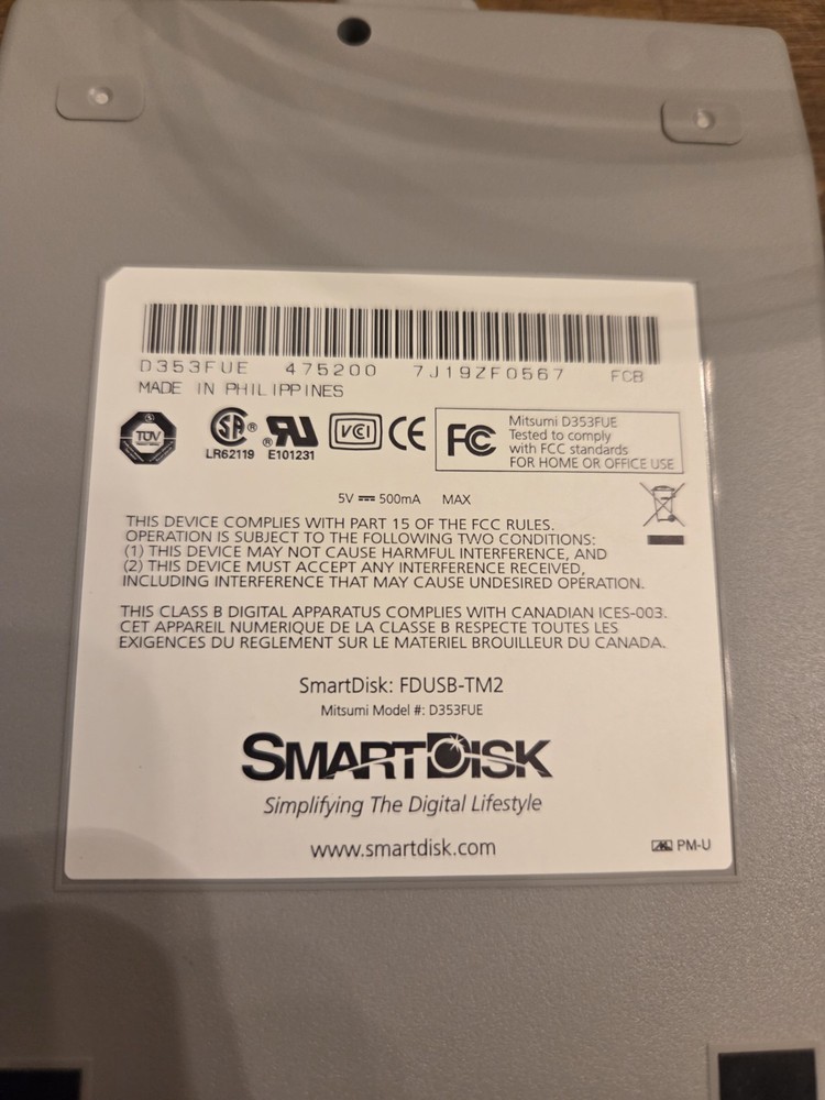 SmartDisk PC MAC USB POWERED High Speed 2x External 3.5" Floppy Drive- Untested