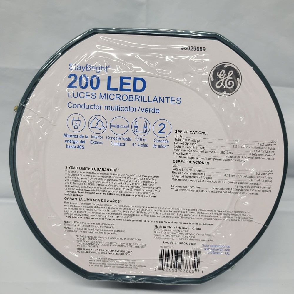 Ge Staybright 200 ct Micro Bright Multicolor LED String Lights 41’ Holiday