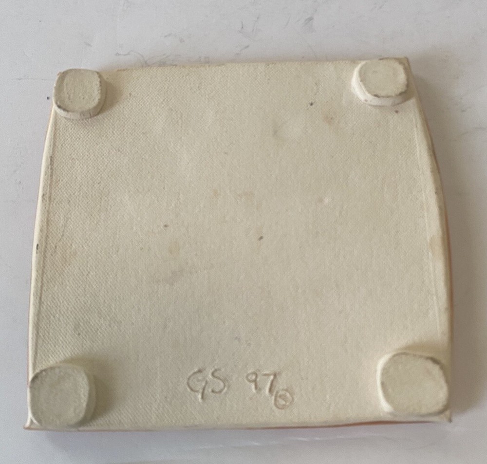 Studio Pottery ~ Square Pottery Trivet Orange Leaf Embossed Textured Signed 5.5"