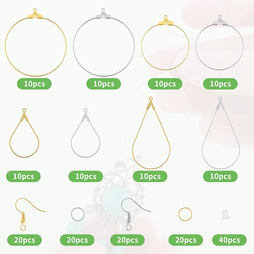200PCS Earring Making Kit Beading Hoop Earring Finding Hoop Open Beading Hoops B