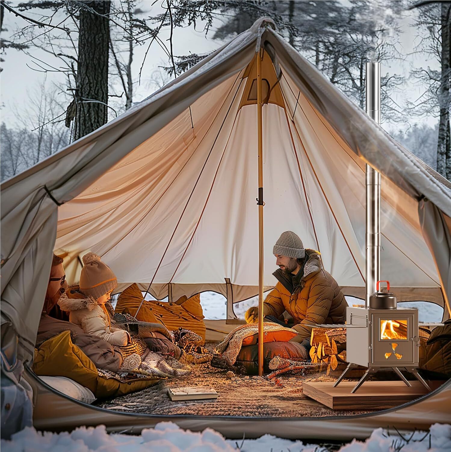 SLSY Portable Wood Stove Camping Hot Tent BBQ Stove 83 in with 7 Chimney Pipes