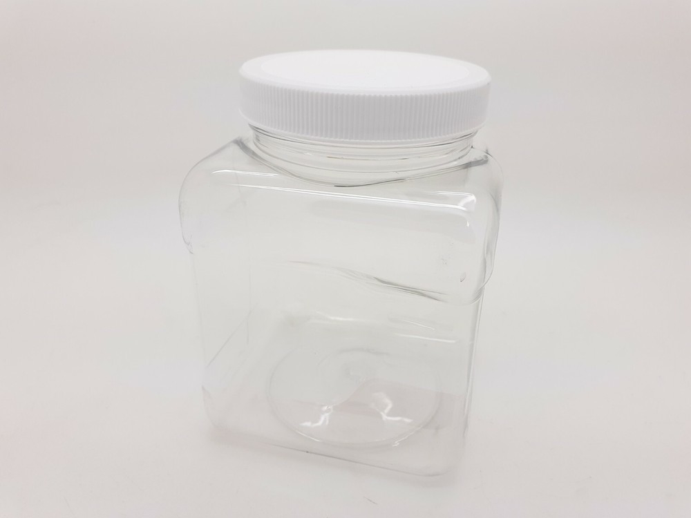 (2) 16 oz PET Plastic Clear Containers Jars w/ Lined Cap