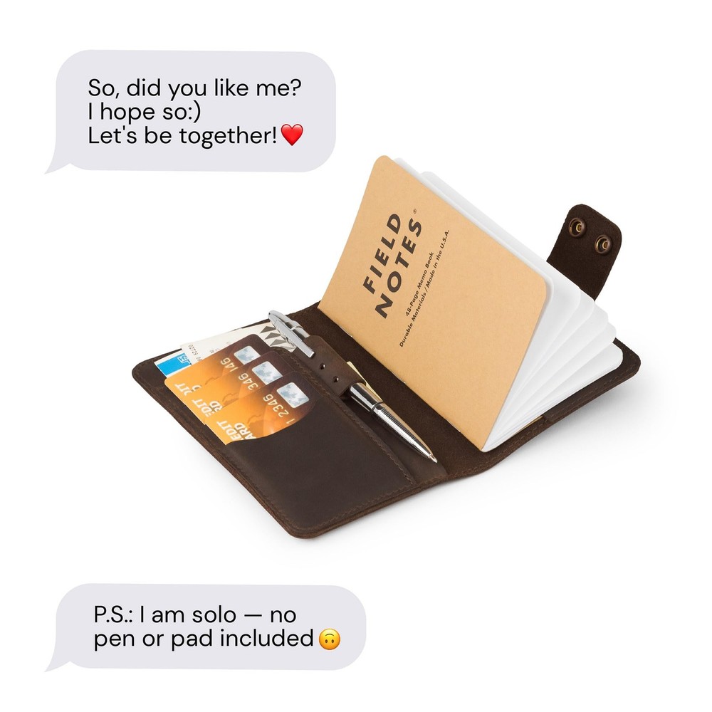 Leather Notebook Cover for Field Notes, Handmade Refillable Journal Cover wit...