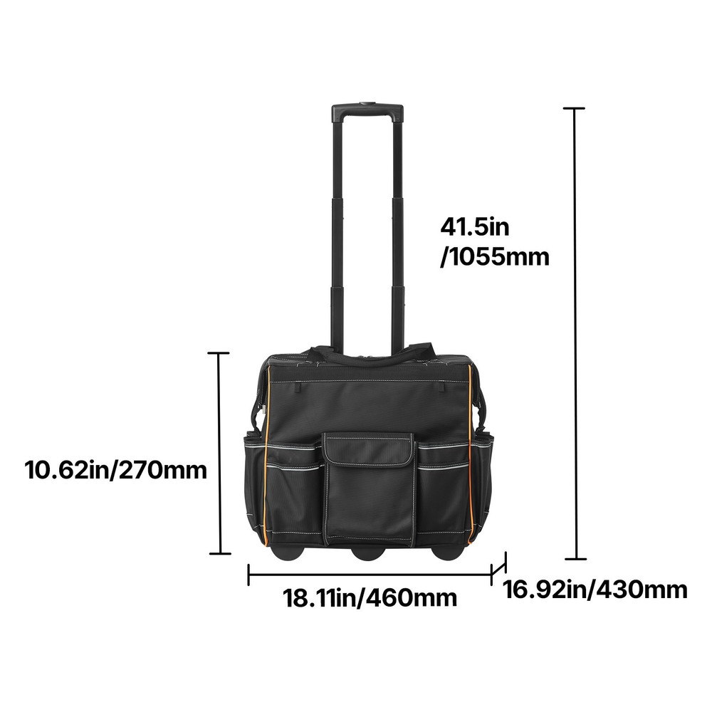 Rolling Tool Bag 25 Pockets Heavy Duty Roller Tool Bag Telescoping Handle