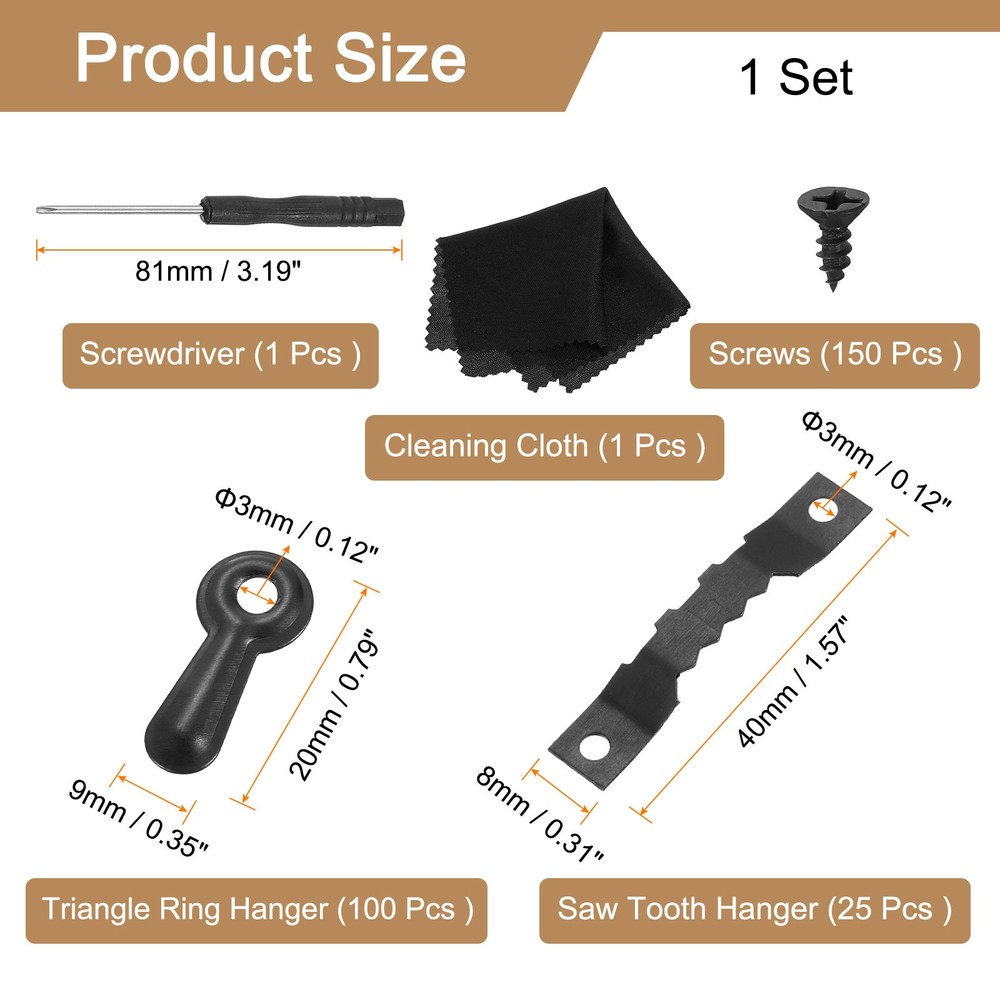 1Set Picture Frames Hangers, Frame Backing Fastener with Screws, Black