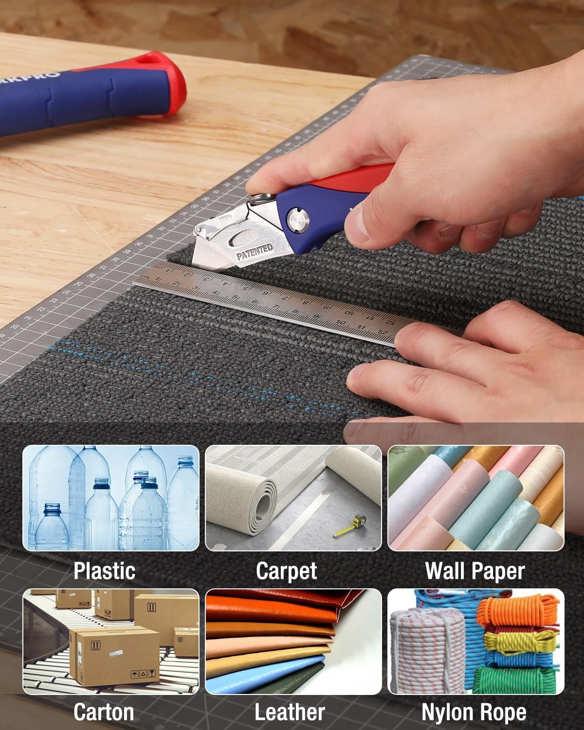 WORKPRO Folding Utility Knife Quick-Change Box Cutter 5PCS Extra Blade in Handle