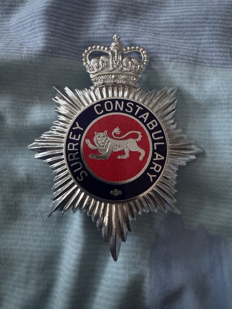 Obsolete Surrey Constabulary Helmet Plate QC
