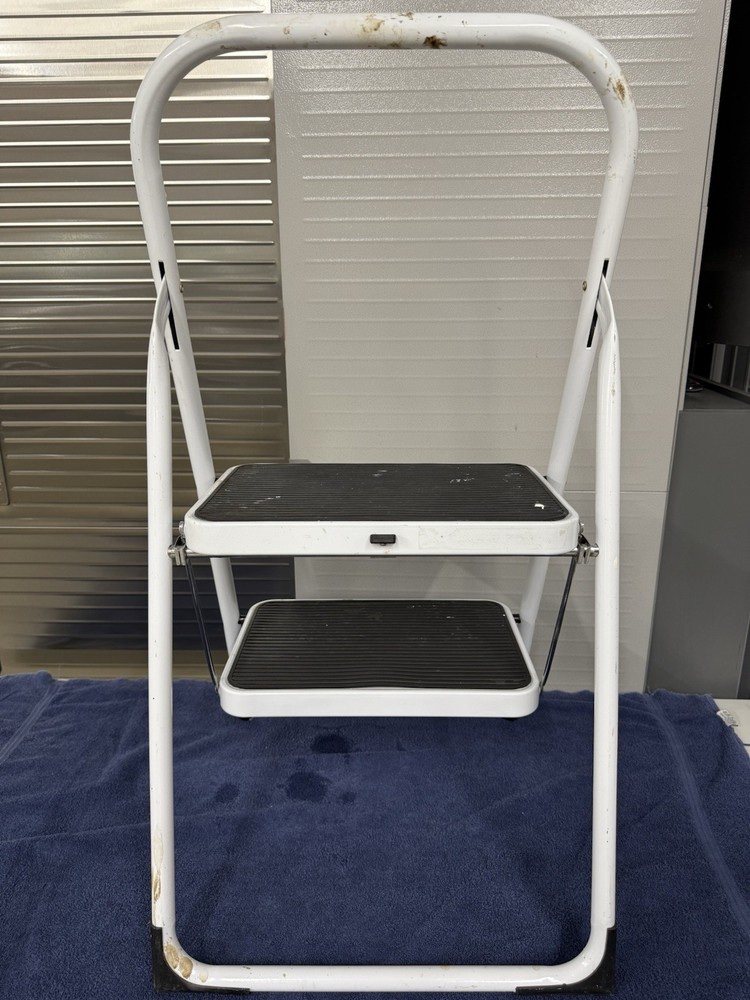 (Cosco Style) White Step Stool 2 Step Folding Stool White Folds Flat Thin 2.5”