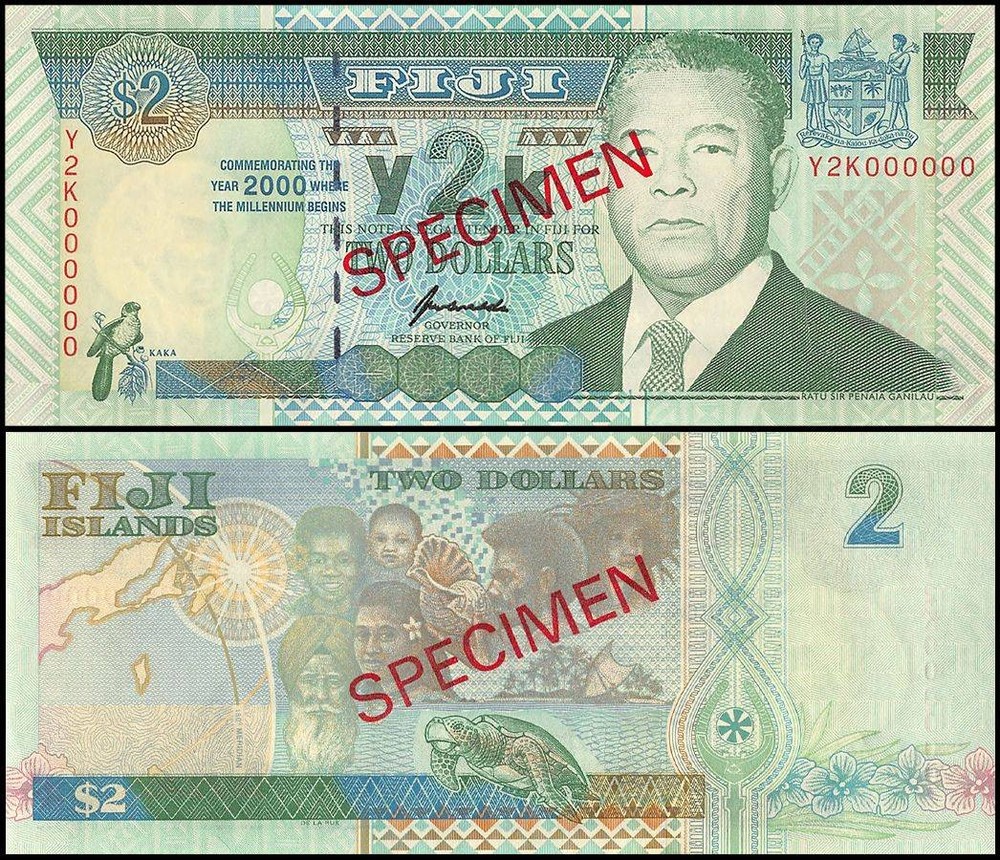 Fiji 2 Dollars, 2000, P-102s, UNC, Specimen
