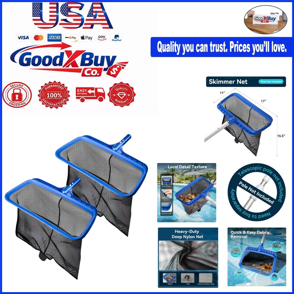 Heavy Duty Pool Leaf Skimmer Net 2 Pack Deep Mesh Compatible with Standard Po...