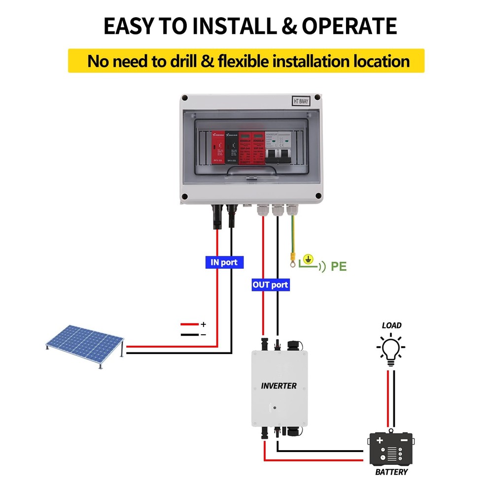 600V Solar DC PV Combiner Box for Solar Panel,1 String with Lightning Arreste...