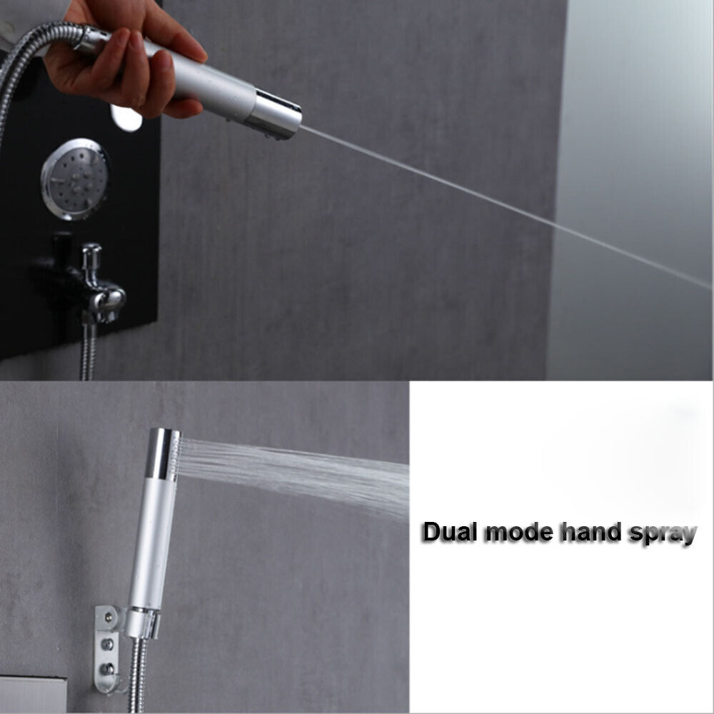 Black/Chrome LED Rectangle Shower Head Massage Digital Display Mixer Valve Panel
