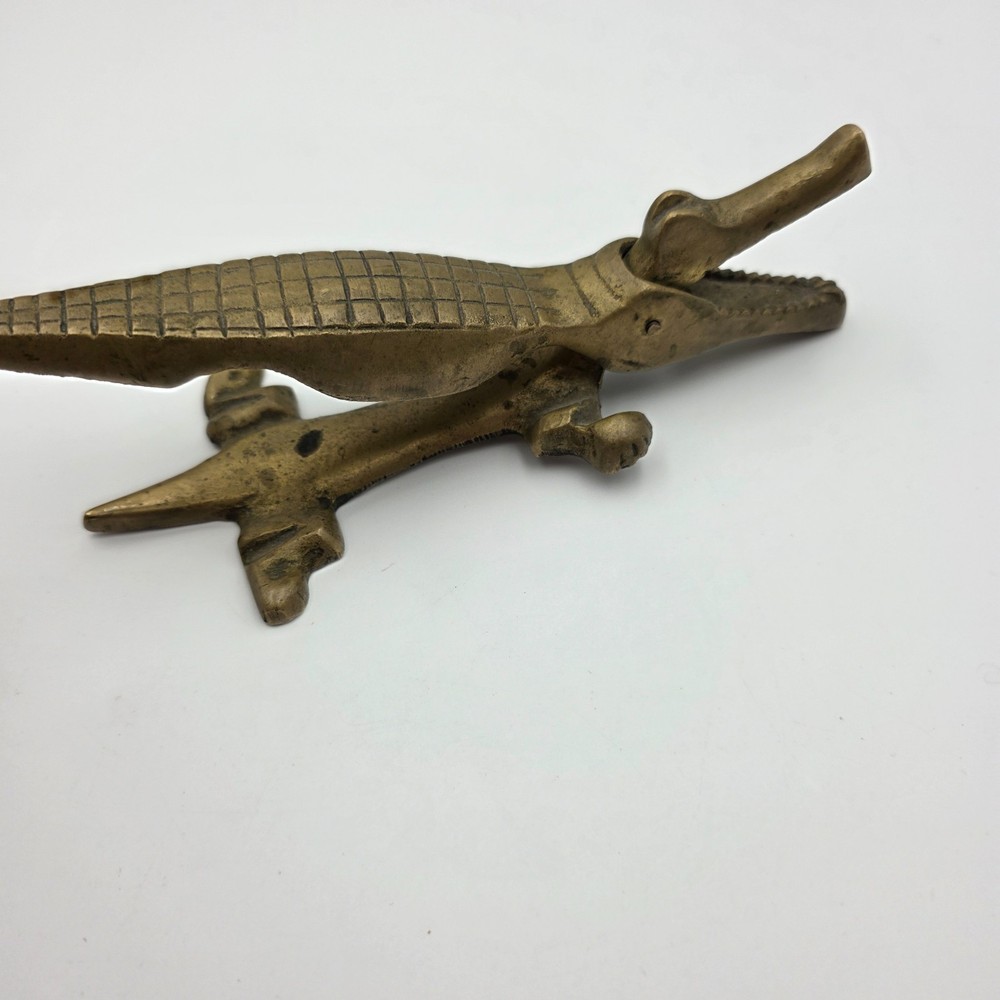 Vintage Solid Brass Alligator Crocodile Nutcracker MCM Figurine 10"