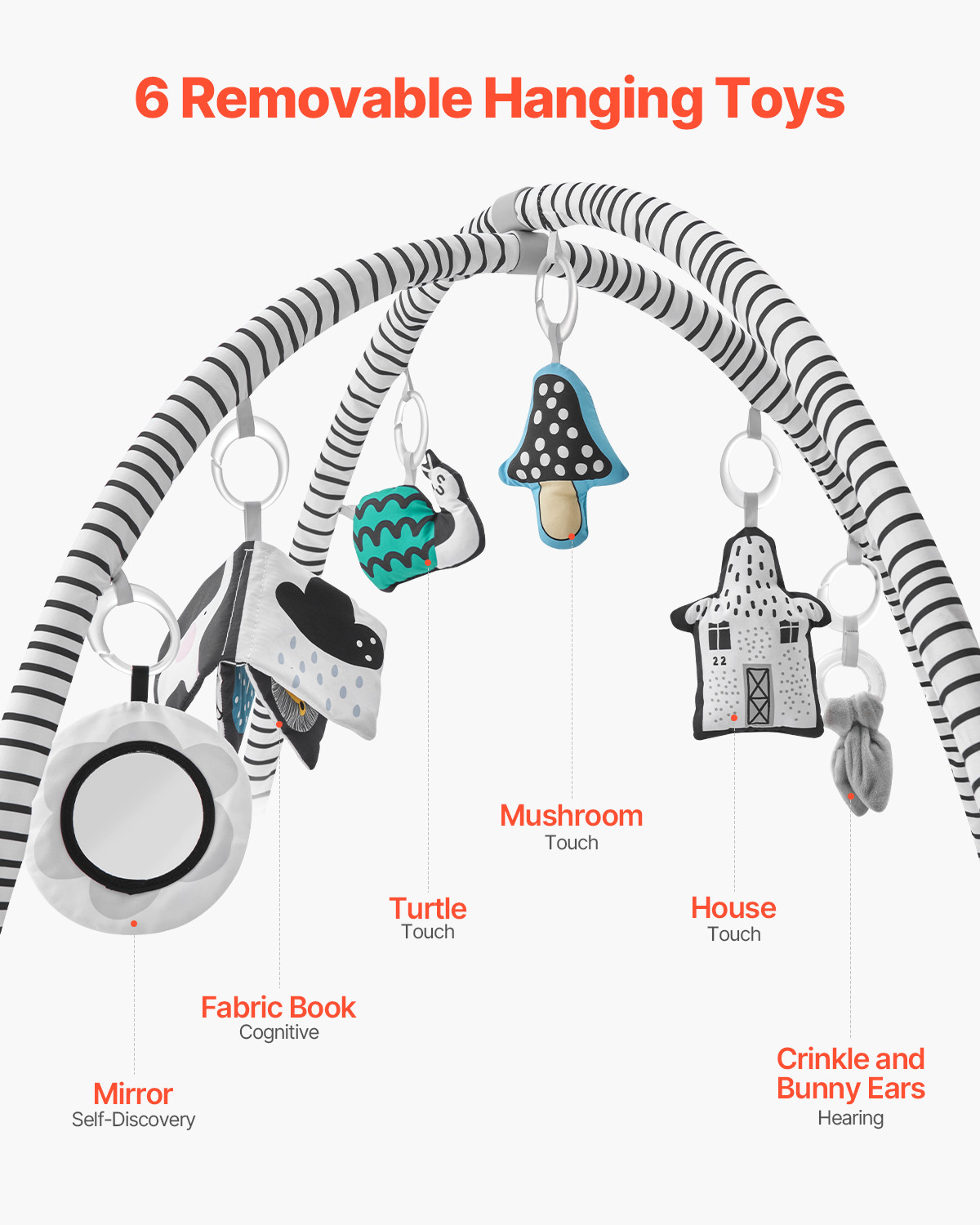 VEVOR Baby Play Gym Mat Tummy Time Activity Mat with 6Sensory Toys 41.7" x 41.7"