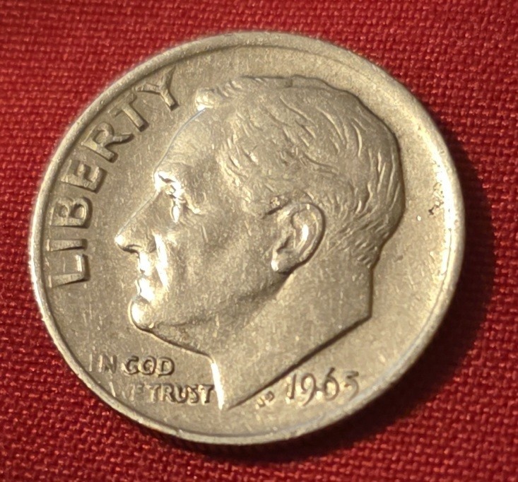 1965 Dime No Mint Mark "WE" missing letters touching on reverse