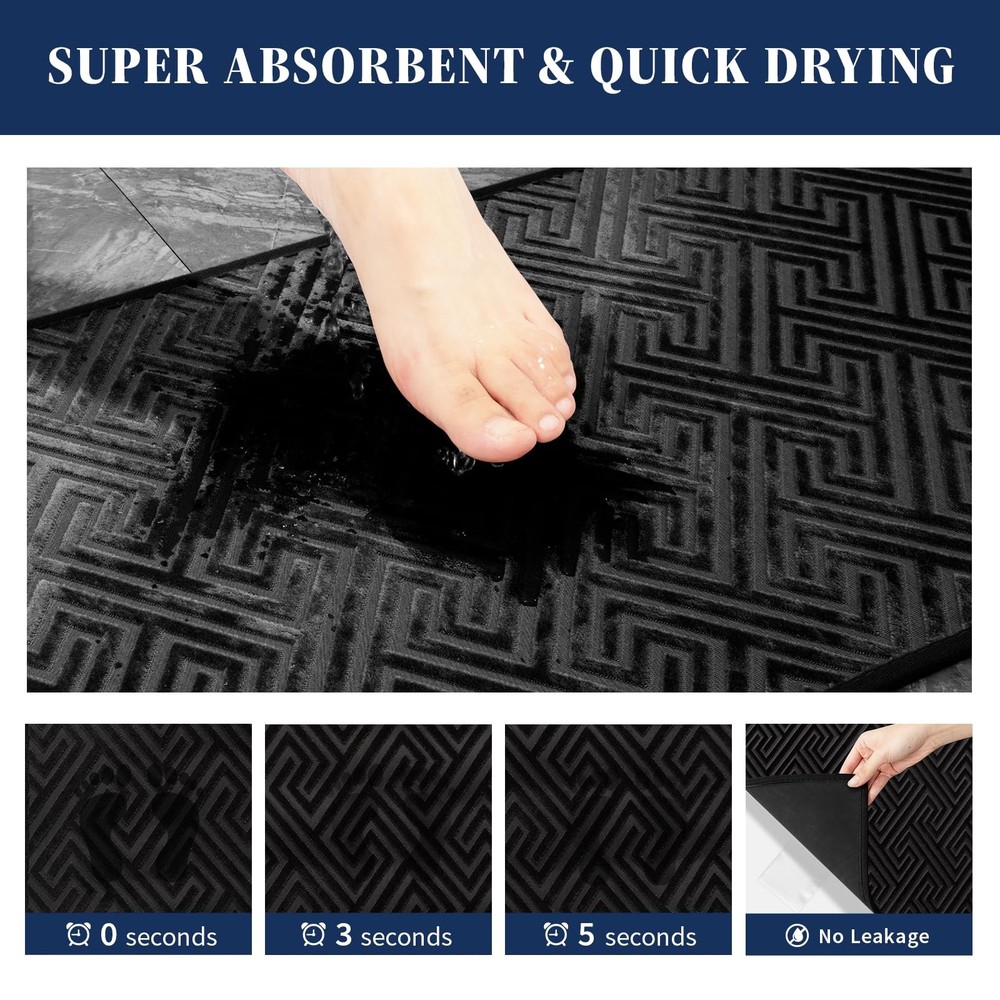 YIHOUSE Black Bathroom Rugs 17"x24", Quick Dry 1'5" x 2' (Rectangular),