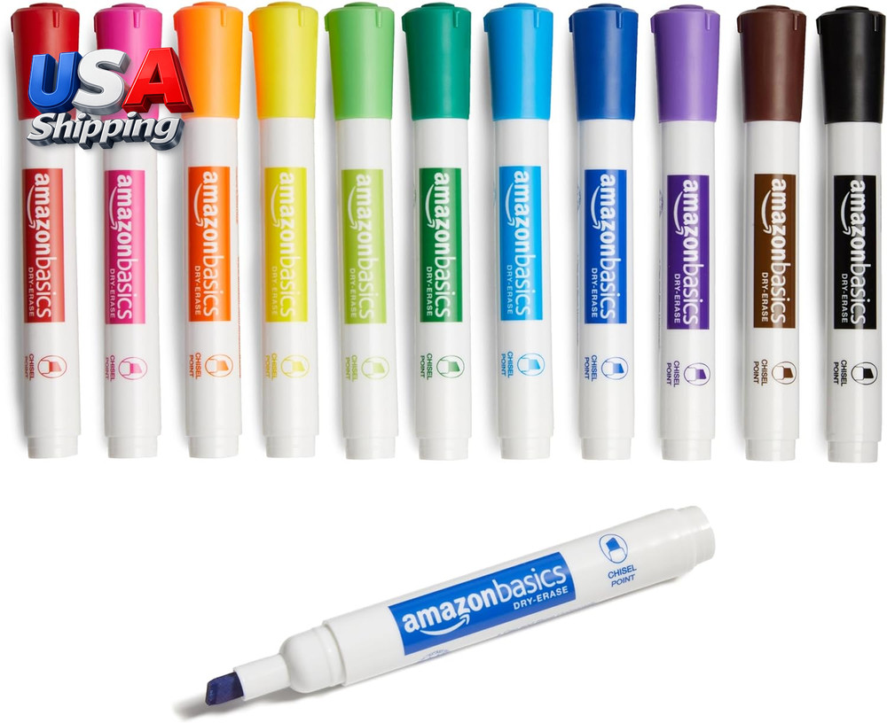 Dry Erase Whiteboard Markers, Chisel Tip, Low-Odor, Assorted Colors, 12-Pack, Er