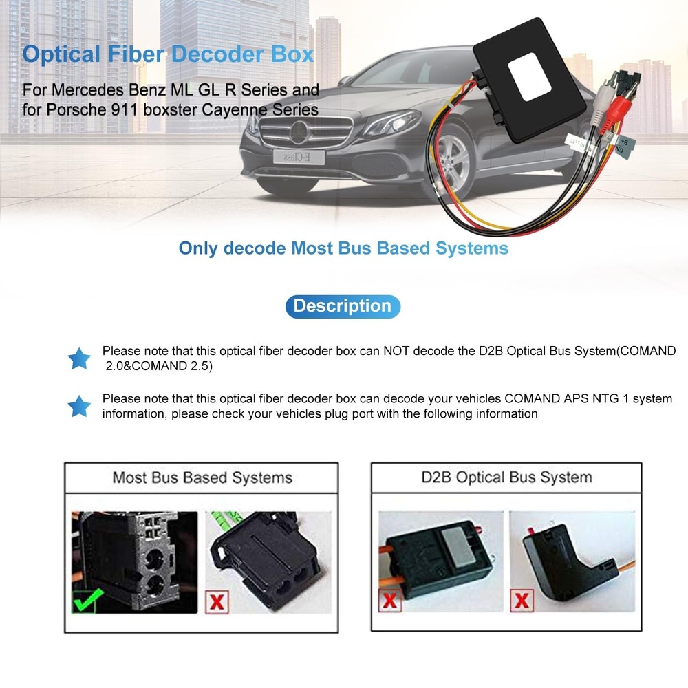Fiber Decoder for Mercedes, Optical Box Most Adapter for Porsche 911 997 Maca...