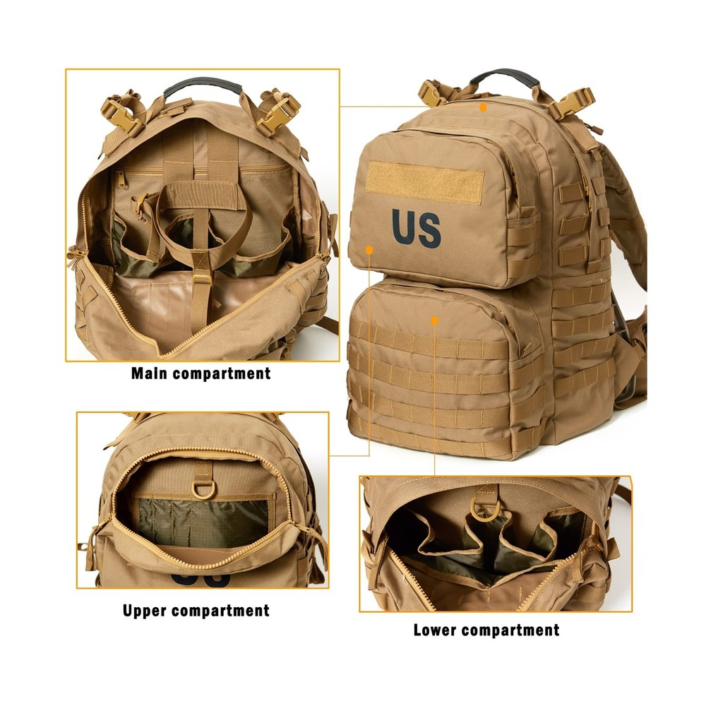 Military Backpack Army Rucksack for men, MOLLE 2 Medium Assault Pack with Ext...