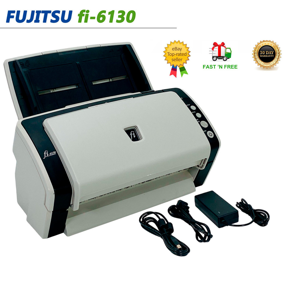 Fujitsu Fi-6130 Color Image Duplex Document Scanner w/AC Adapter & USB Cable