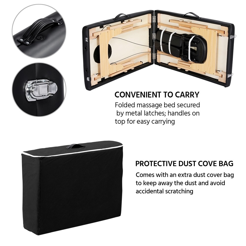 2 Sectional Folding Portable Massage Table with Face Cradle Armrests, Used