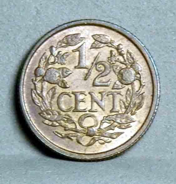 1912 NERTERLANDS 1/2 Cent, KM.138, Uncirculated